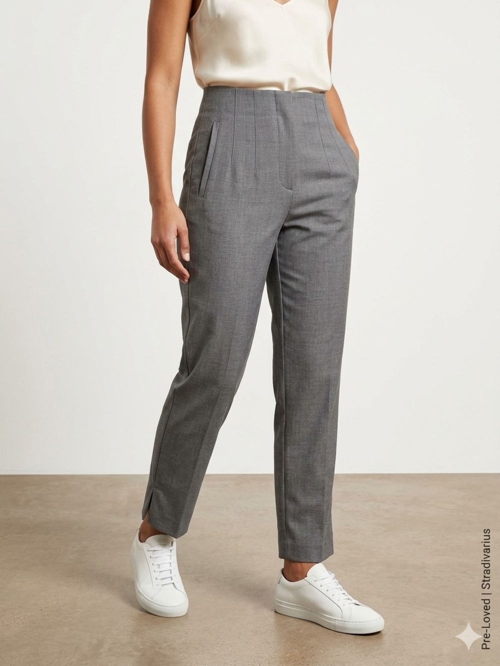 High-Waist Tailored Grey Trousers for Women